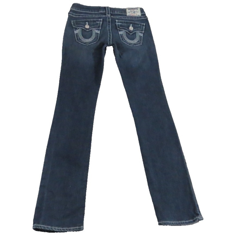 True Religion Billy Straight Jeans Women 27 Blue‎ Denim Flap Pocket Workwear USA